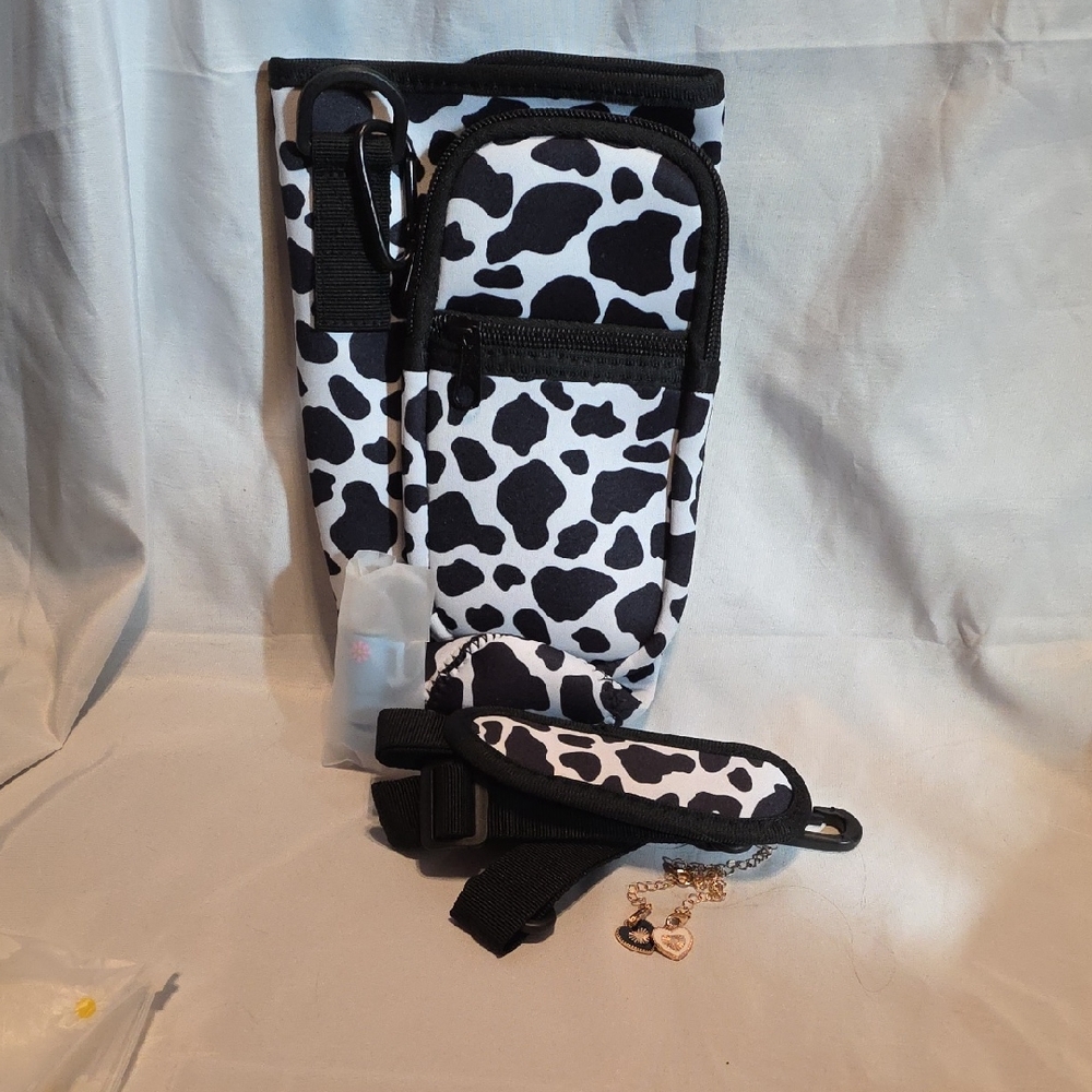 40/30 oz, Water Bottle Holder with Adjustable Strap& Straw Cover - Cow